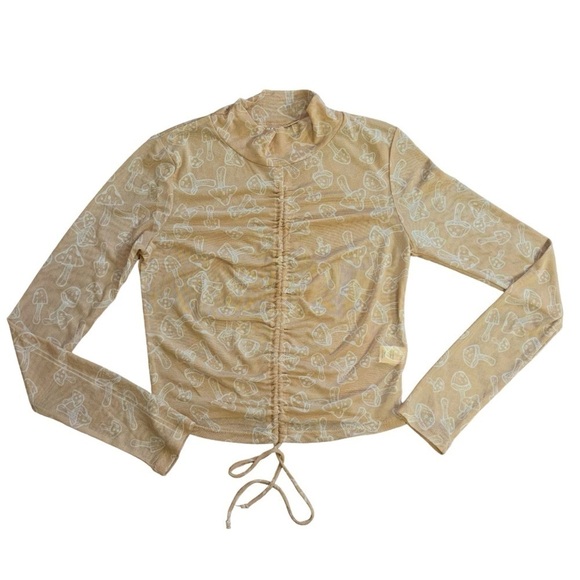 Self Esteem Peach Orange Mushroom Sheer Adjustable Long Sleeve Top Women’s S - Picture 3 of 11